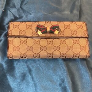 Gucci Brown Continental Wallet with Monogram Pattern Authenticated by PM